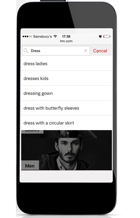 H&M’s mobile search option barely requires any typing.